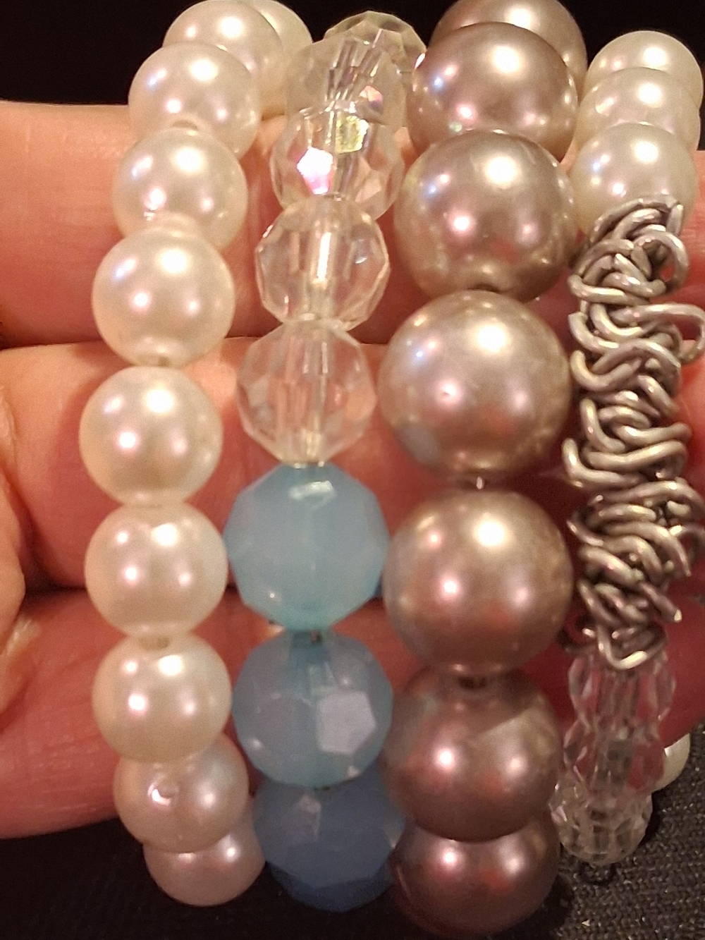 Pearl and Blue Bead Stretch Bracelet Set - Women Jewelry Jb0806